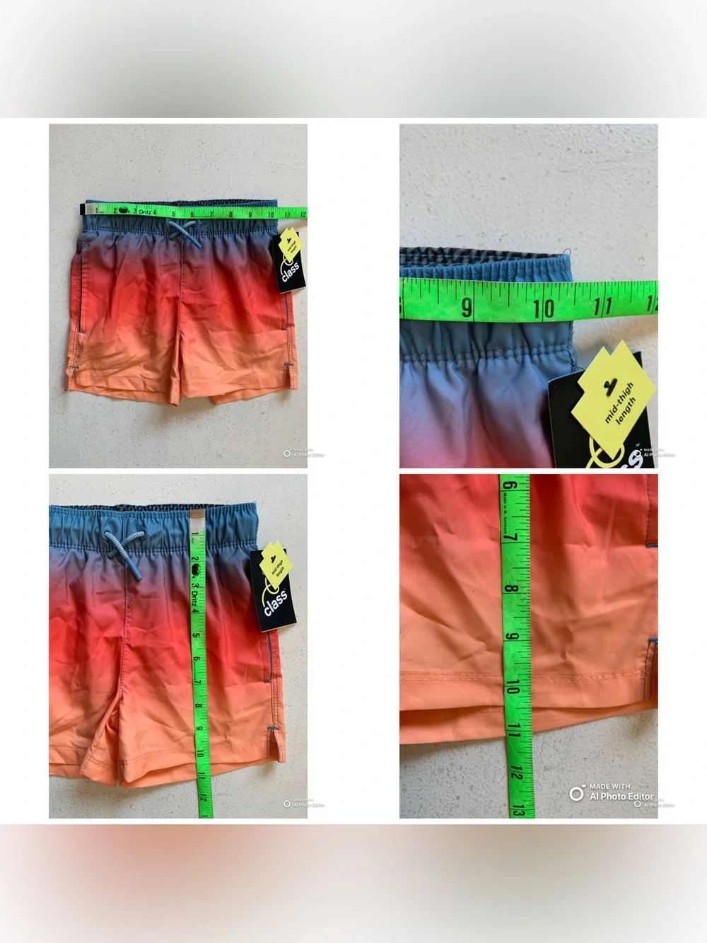 Art Class Boys Blue Orange Ombre Swim Trunks Swimsuit Size XS NWT Summer Beach